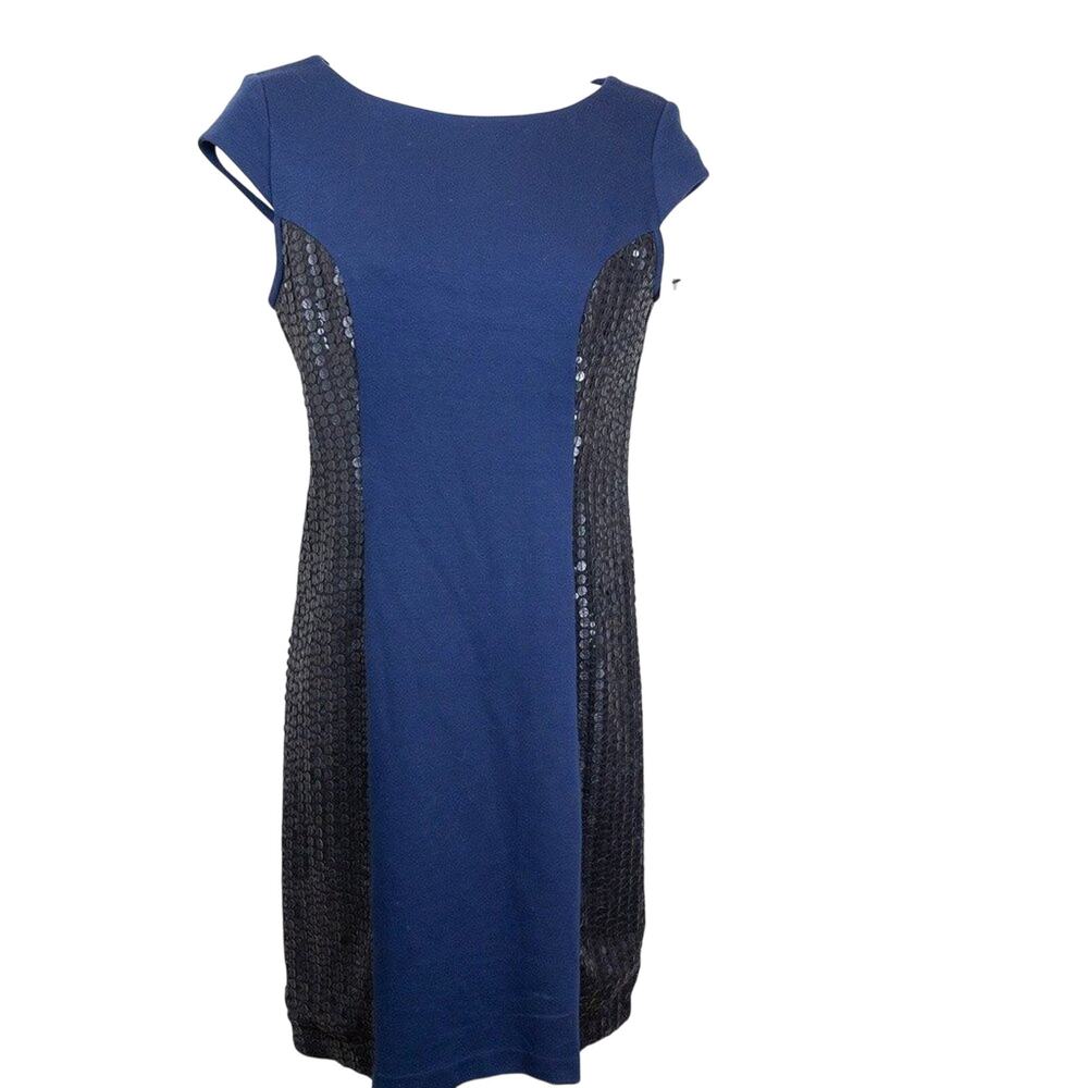 Phoebe Couture Navy Sequin Panel Sheath Dress NWT Size 2